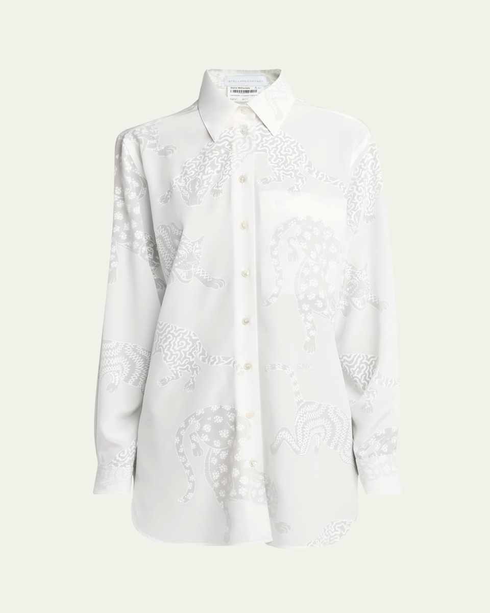 Cat Burnout Button Down Silk Blouse